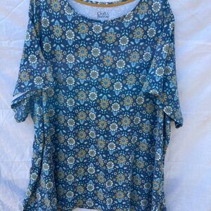 Croft & Barrow Blue and Yellow Flower Patterned Women's Classic Tee Size 3X